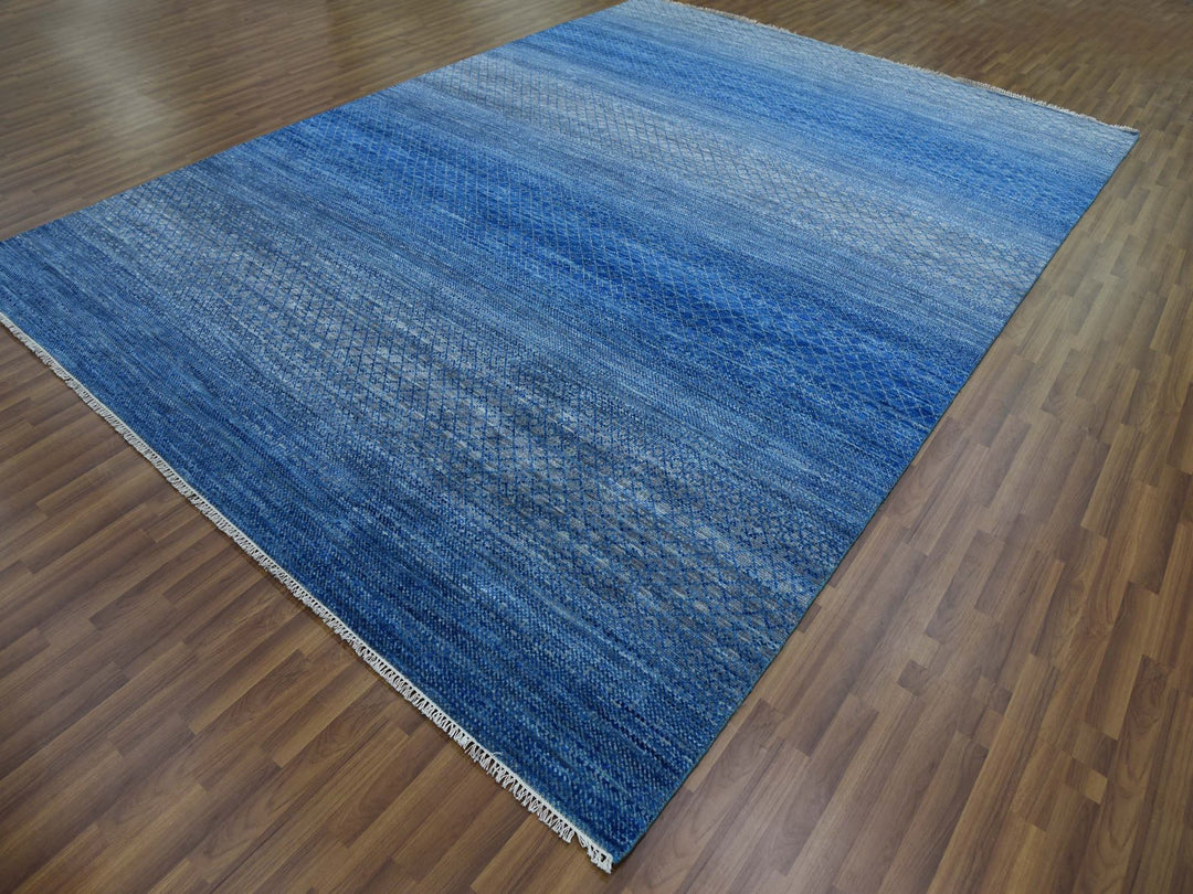 9'3" x 12'6" New Hand Knotted Blue Wool Rectangle Oriental Rug - MOA10279215