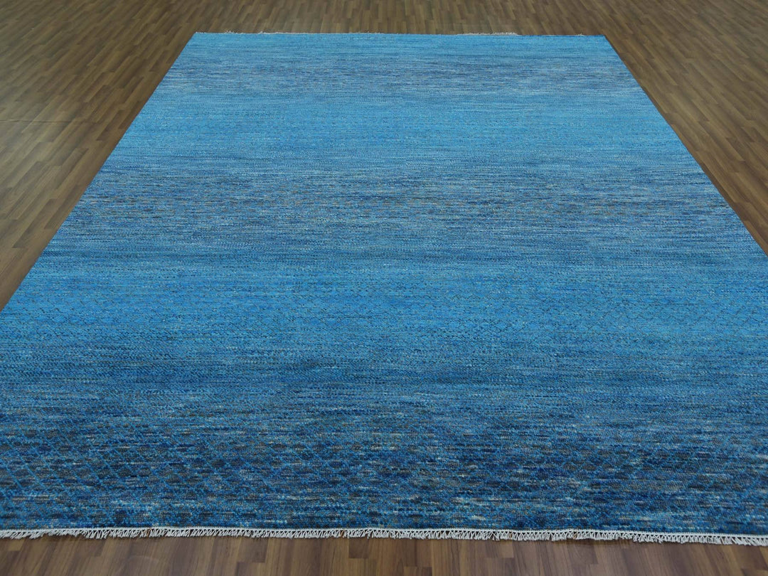 9'1" x 11'10" New Hand Knotted Blue Wool Rectangle Oriental Rug - MOA10279221