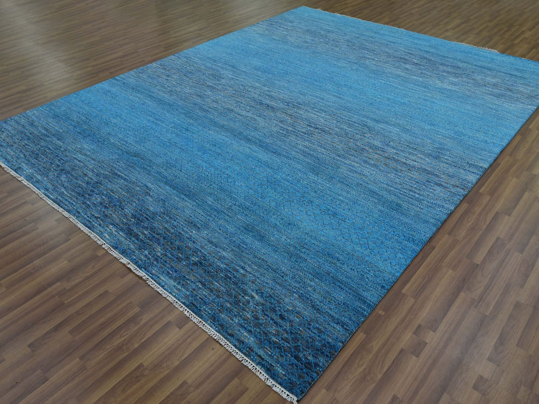 9'1" x 11'10" New Hand Knotted Blue Wool Rectangle Oriental Rug - MOA10279221