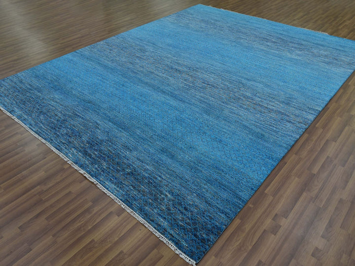 9'1" x 11'10" New Hand Knotted Blue Wool Rectangle Oriental Rug - MOA10279221