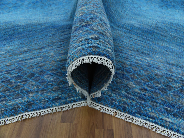 9'1" x 11'10" New Hand Knotted Blue Wool Rectangle Oriental Rug - MOA10279221