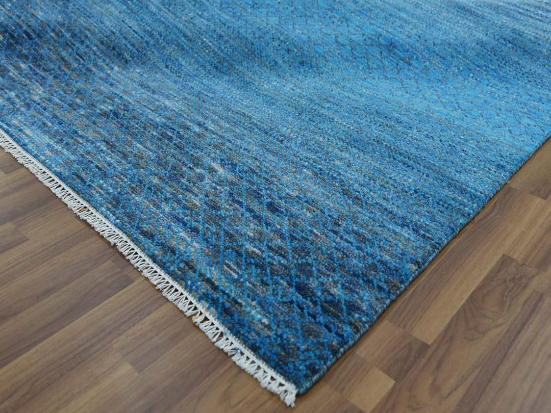 9'1" x 11'10" New Hand Knotted Blue Wool Rectangle Oriental Rug - MOA10279221