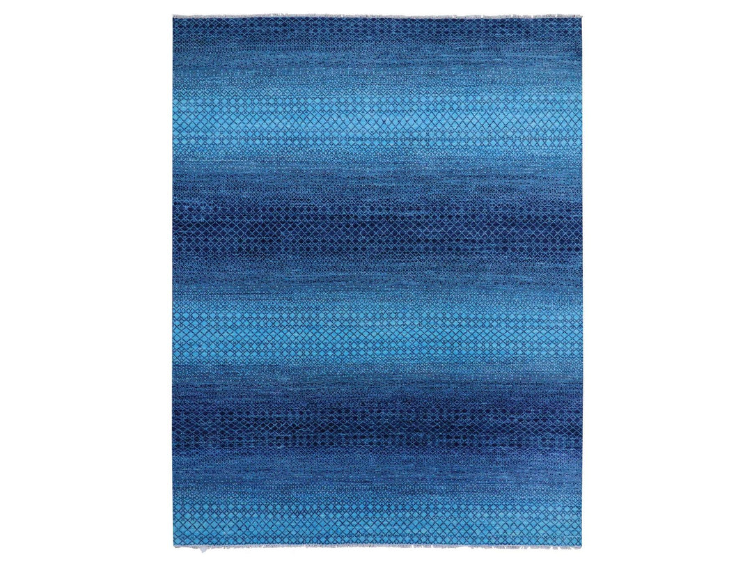9'1" x 11'8" New Hand Knotted Blue Wool Rectangle Oriental Rug - MOA10279227