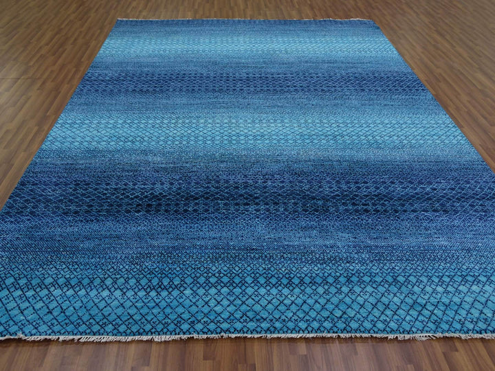 9'1" x 11'8" New Hand Knotted Blue Wool Rectangle Oriental Rug - MOA10279227