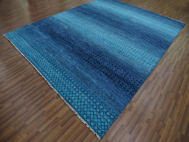 9'1" x 11'8" New Hand Knotted Blue Wool Rectangle Oriental Rug - MOA10279227