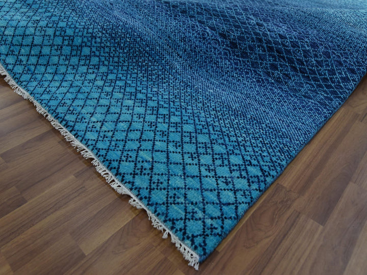 9'1" x 11'8" New Hand Knotted Blue Wool Rectangle Oriental Rug - MOA10279227