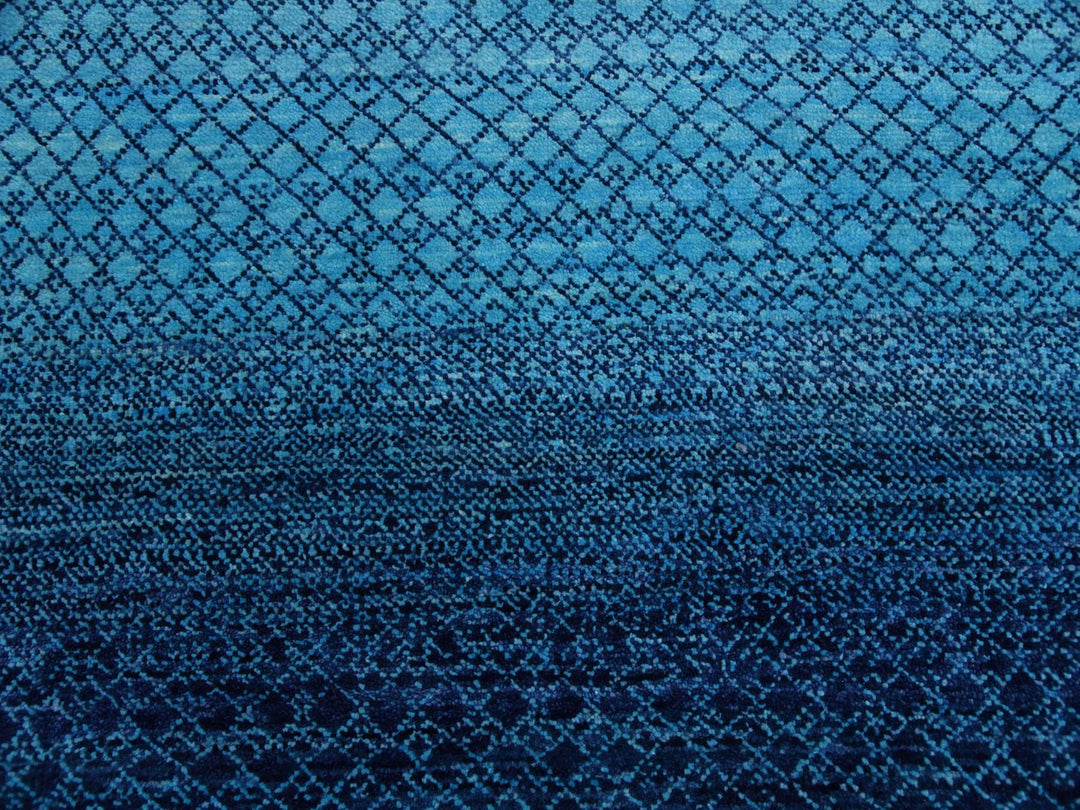 9'1" x 11'8" New Hand Knotted Blue Wool Rectangle Oriental Rug - MOA10279227