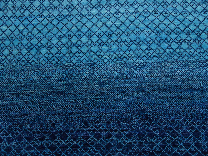 9'1" x 11'8" New Hand Knotted Blue Wool Rectangle Oriental Rug - MOA10279227