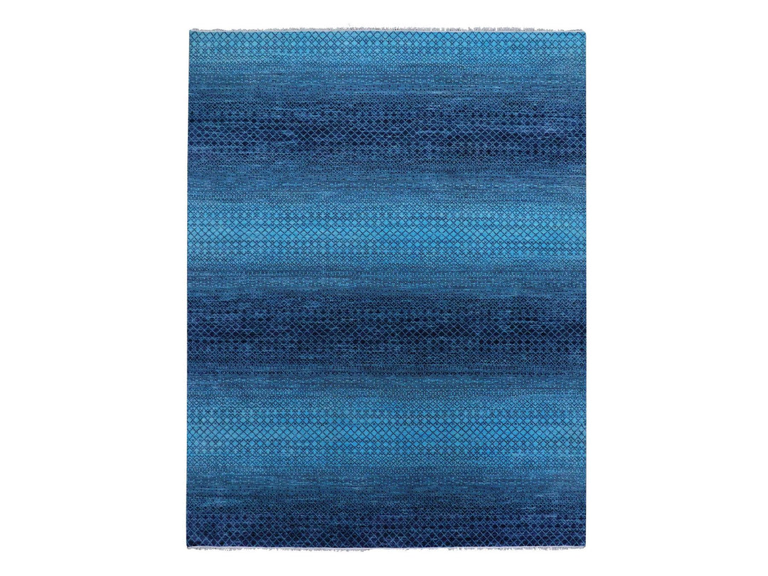 9'0" x 11'7" New Hand Knotted Blue Wool Rectangle Oriental Rug - MOA10279233
