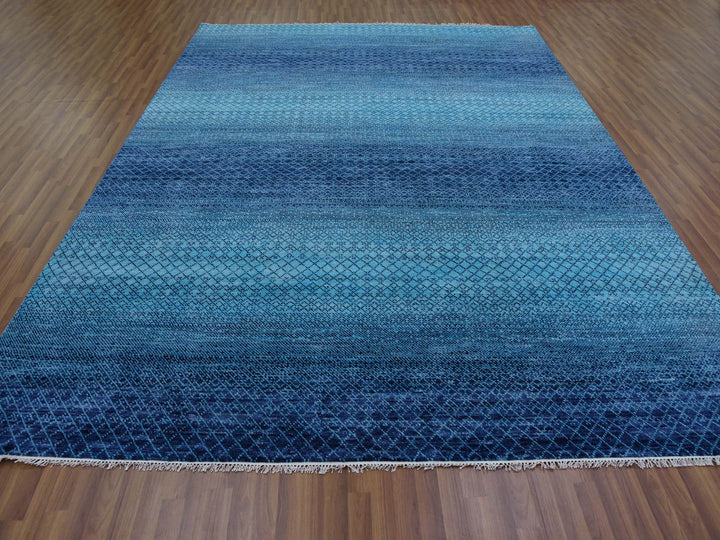9'0" x 11'7" New Hand Knotted Blue Wool Rectangle Oriental Rug - MOA10279233