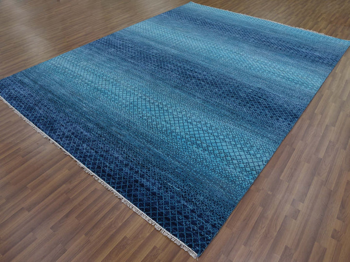 9'0" x 11'7" New Hand Knotted Blue Wool Rectangle Oriental Rug - MOA10279233
