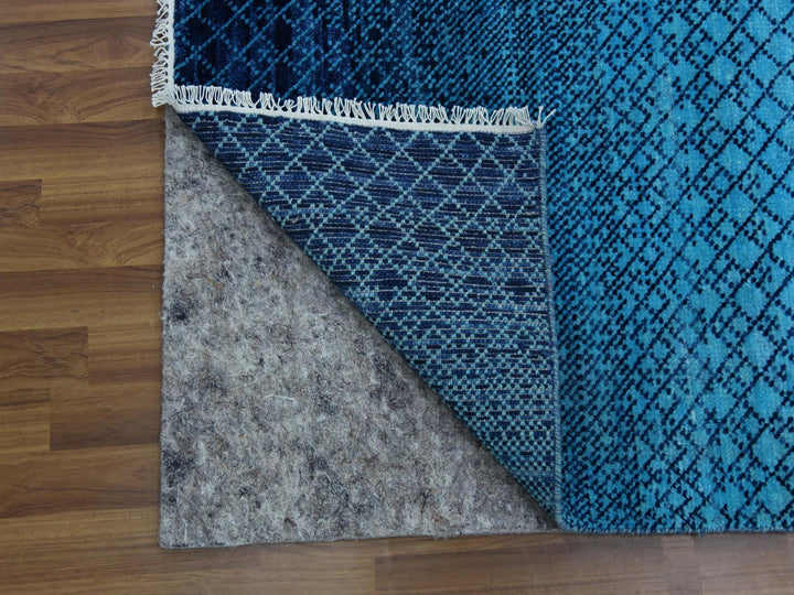 9'0" x 11'7" New Hand Knotted Blue Wool Rectangle Oriental Rug - MOA10279233
