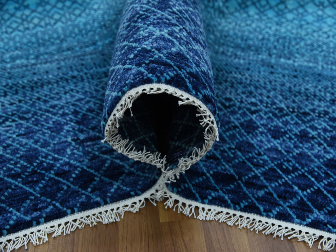 9'0" x 11'7" New Hand Knotted Blue Wool Rectangle Oriental Rug - MOA10279233