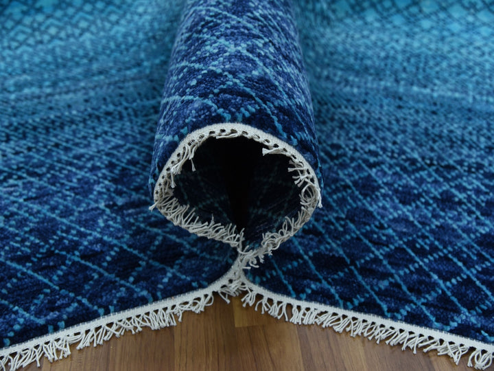 9'0" x 11'7" New Hand Knotted Blue Wool Rectangle Oriental Rug - MOA10279233