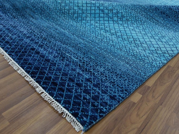 9'0" x 11'7" New Hand Knotted Blue Wool Rectangle Oriental Rug - MOA10279233