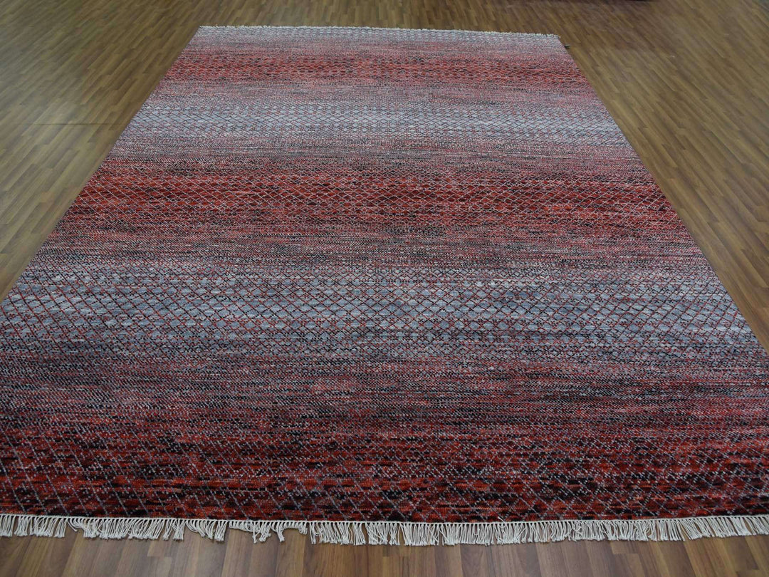 9'1" x 12'1" New Hand Knotted Red Wool Rectangle Oriental Rug - MOA10279238