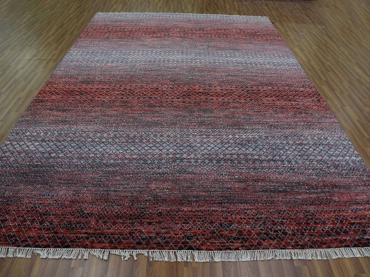 9'1" x 12'1" New Hand Knotted Red Wool Rectangle Oriental Rug - MOA10279238