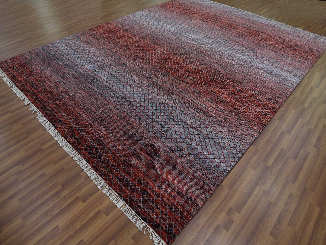 9'1" x 12'1" New Hand Knotted Red Wool Rectangle Oriental Rug - MOA10279238