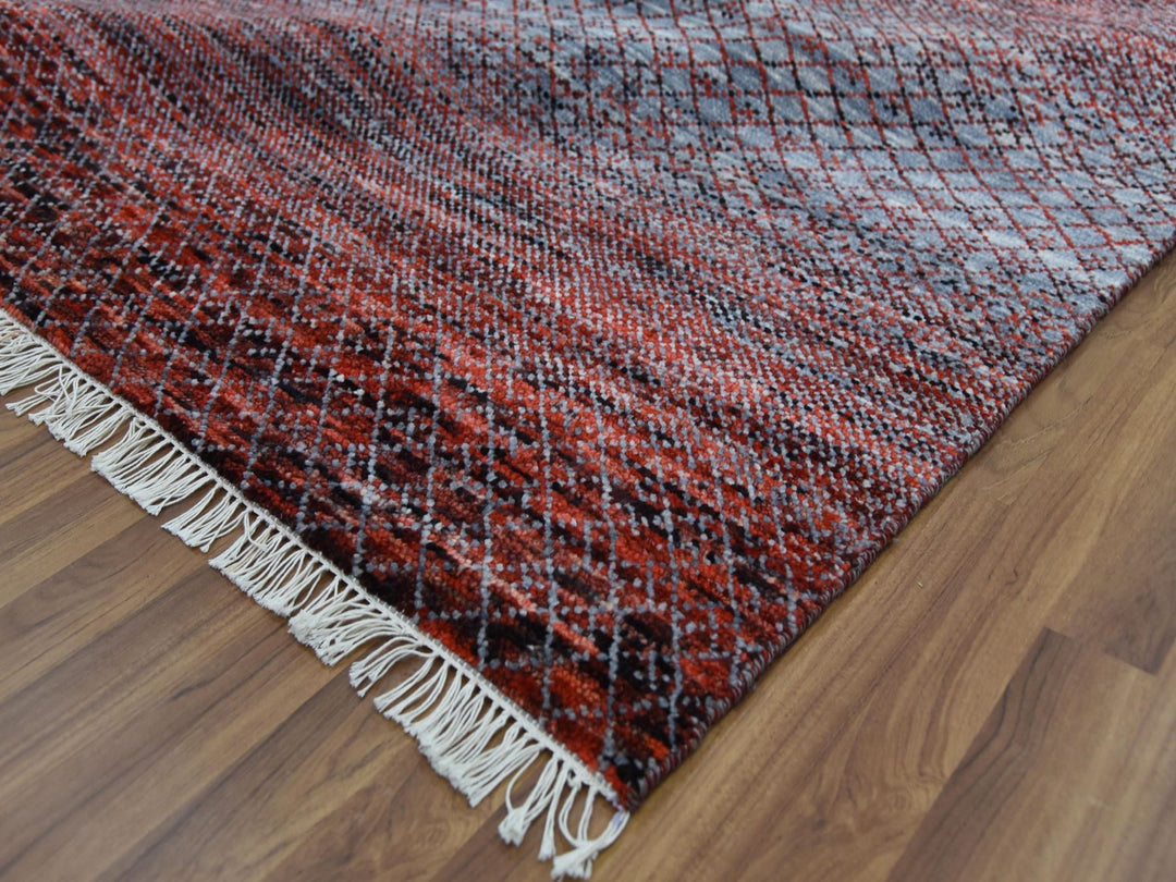 9'1" x 12'1" New Hand Knotted Red Wool Rectangle Oriental Rug - MOA10279238