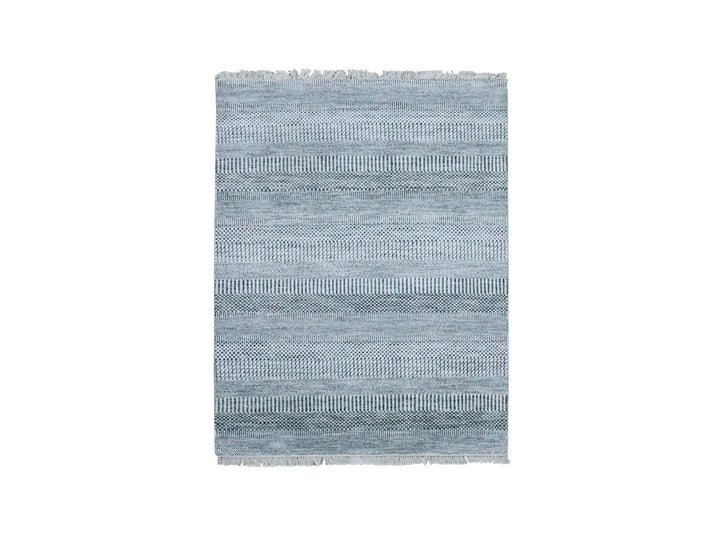 4'0" x 6'0" New Hand Knotted Ivory Wool & Silk Rectangle Oriental Rug - MOA10279246
