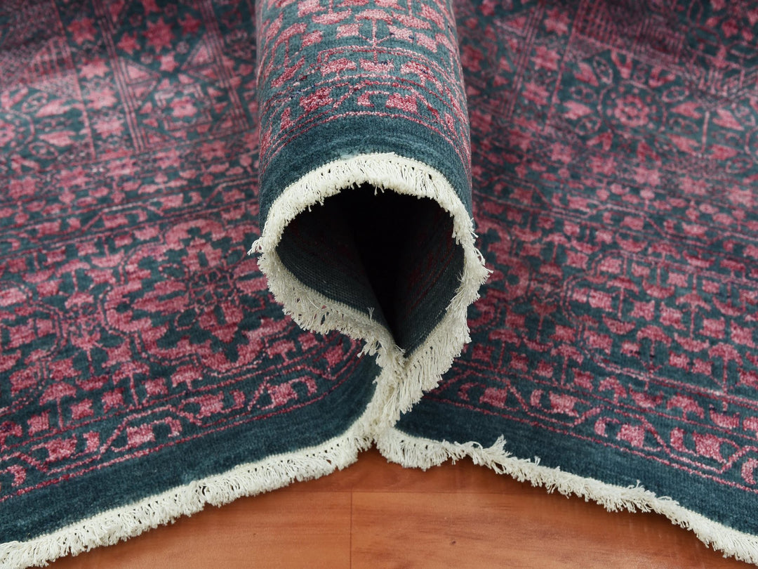 8'0" x 9'9" New Hand Knotted Green Wool & Silk Rectangle Oriental Rug - MOA10279273