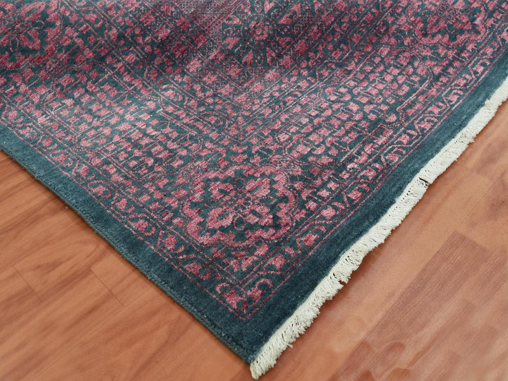 8'0" x 9'9" New Hand Knotted Green Wool & Silk Rectangle Oriental Rug - MOA10279273