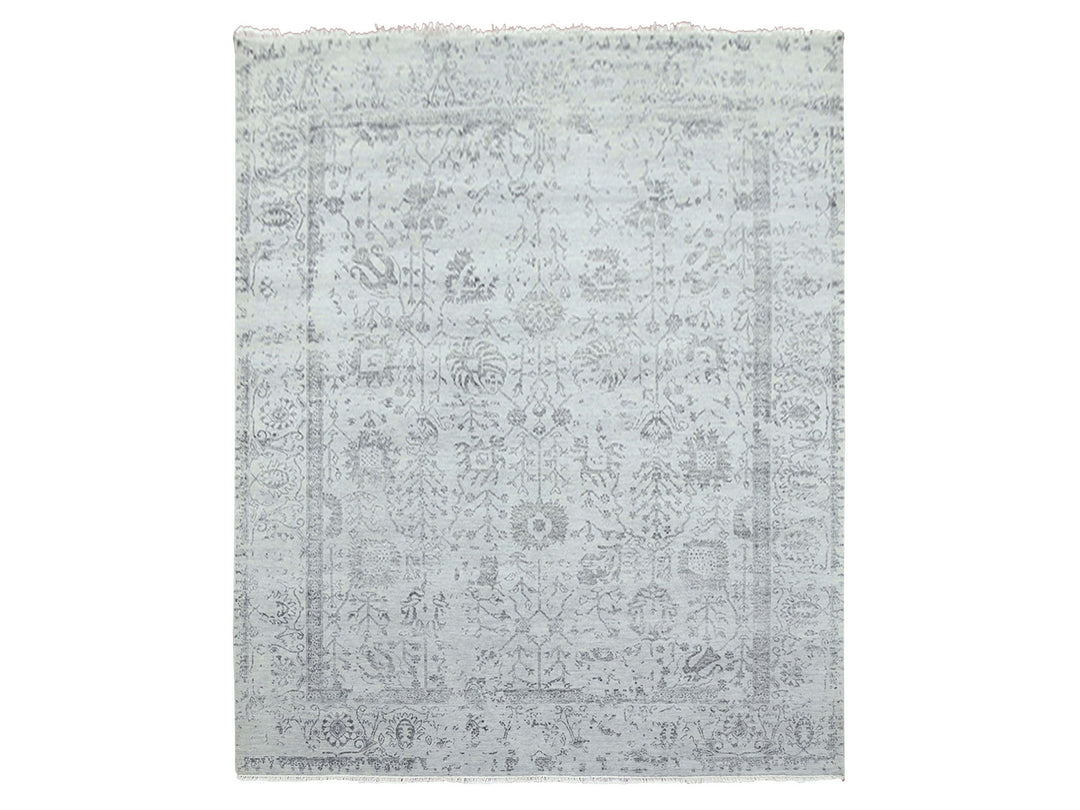 8'0" x 9'10" New Hand Knotted Grey Wool & Silk Rectangle Oriental Rug - MOA10279274
