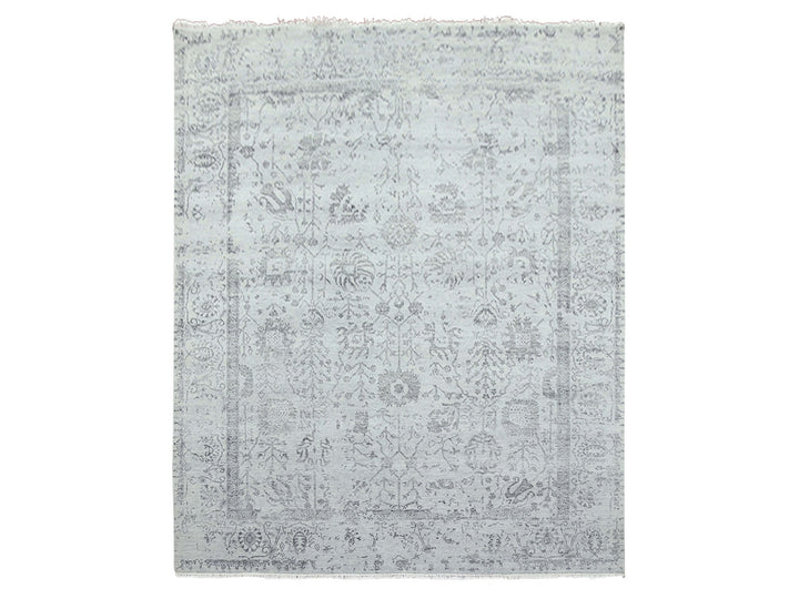 8'0" x 9'10" New Hand Knotted Grey Wool & Silk Rectangle Oriental Rug - MOA10279274