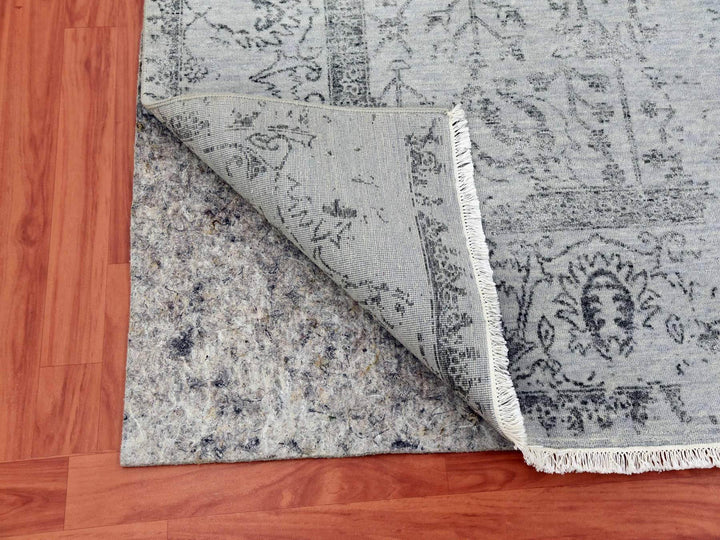 8'0" x 9'10" New Hand Knotted Grey Wool & Silk Rectangle Oriental Rug - MOA10279274