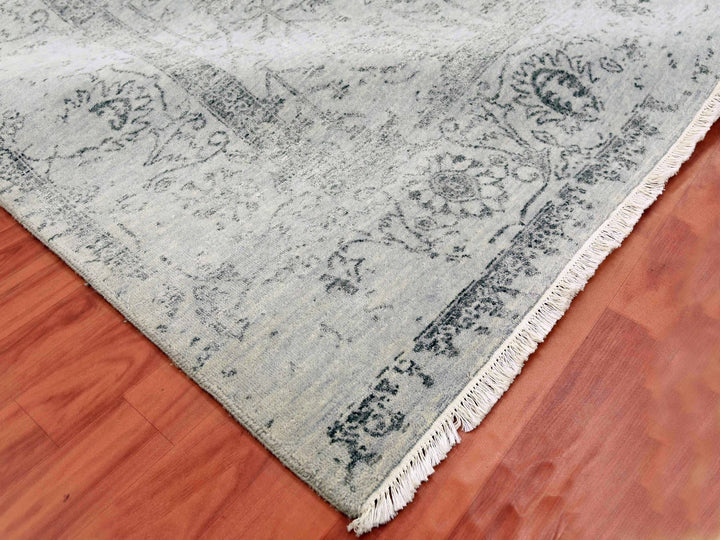 8'0" x 9'10" New Hand Knotted Grey Wool & Silk Rectangle Oriental Rug - MOA10279274