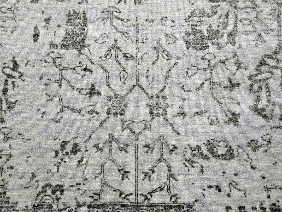 8'0" x 9'10" New Hand Knotted Grey Wool & Silk Rectangle Oriental Rug - MOA10279274