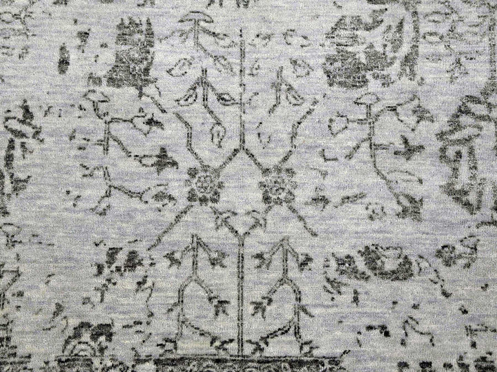 8'0" x 9'10" New Hand Knotted Grey Wool & Silk Rectangle Oriental Rug - MOA10279274