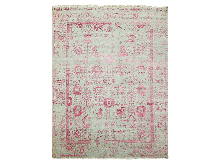8'10" x 11'3" New Hand Knotted Pink Wool & Silk Rectangle Oriental Rug - MOA10279275