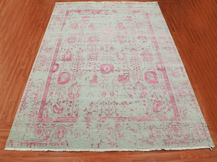 8'10" x 11'3" New Hand Knotted Pink Wool & Silk Rectangle Oriental Rug - MOA10279275