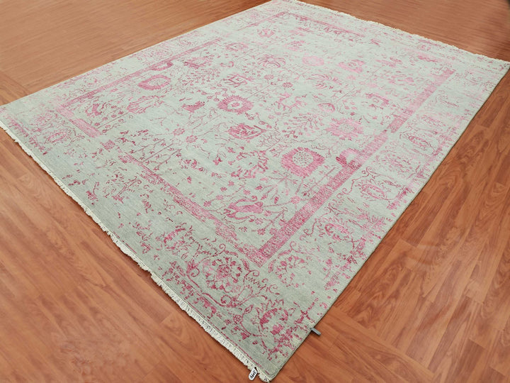 8'10" x 11'3" New Hand Knotted Pink Wool & Silk Rectangle Oriental Rug - MOA10279275