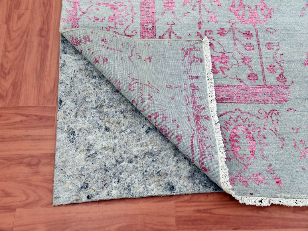 8'10" x 11'3" New Hand Knotted Pink Wool & Silk Rectangle Oriental Rug - MOA10279275