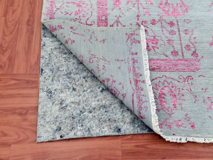 8'10" x 11'3" New Hand Knotted Pink Wool & Silk Rectangle Oriental Rug - MOA10279275