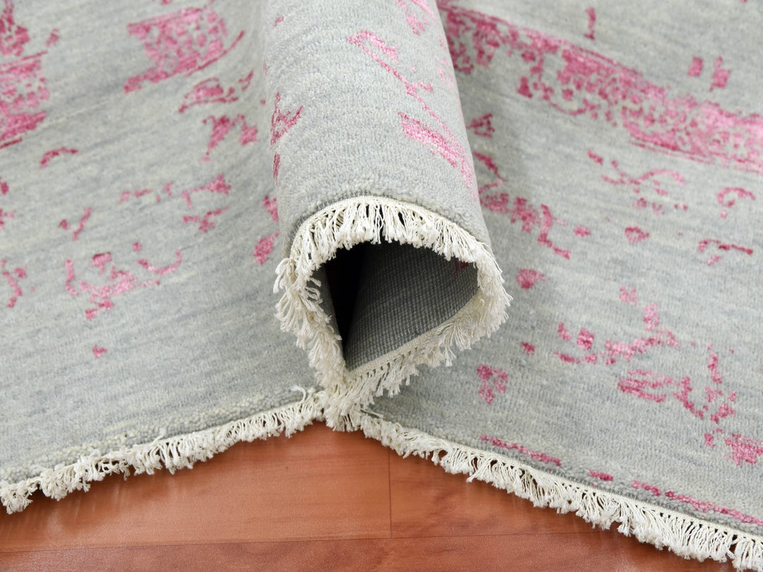 8'10" x 11'3" New Hand Knotted Pink Wool & Silk Rectangle Oriental Rug - MOA10279275