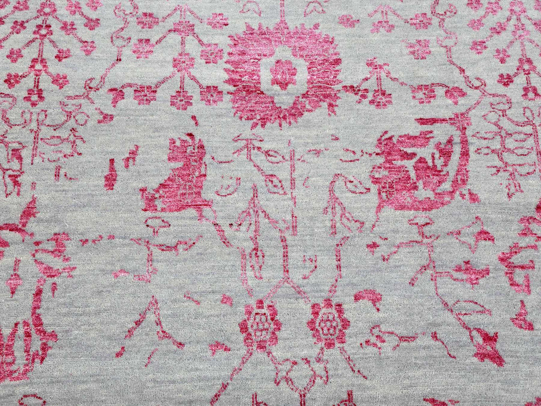 8'10" x 11'3" New Hand Knotted Pink Wool & Silk Rectangle Oriental Rug - MOA10279275