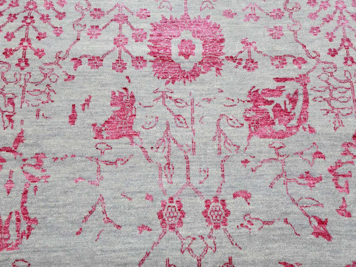 8'10" x 11'3" New Hand Knotted Pink Wool & Silk Rectangle Oriental Rug - MOA10279275