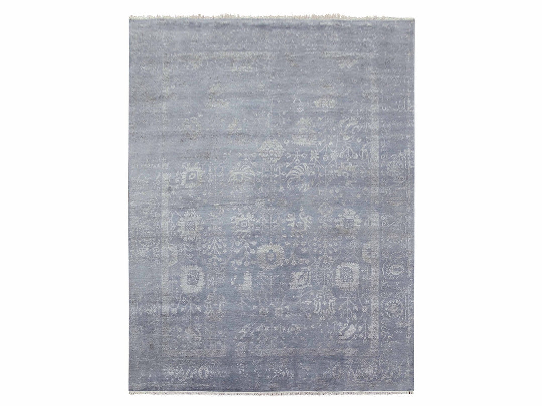 8'10" x 11'8" New Hand Knotted Grey Wool & Silk Rectangle Oriental Rug - MOA10279277