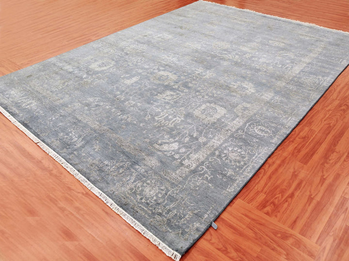 8'10" x 11'8" New Hand Knotted Grey Wool & Silk Rectangle Oriental Rug - MOA10279277
