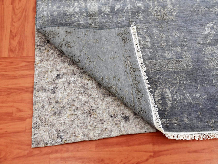 8'10" x 11'8" New Hand Knotted Grey Wool & Silk Rectangle Oriental Rug - MOA10279277
