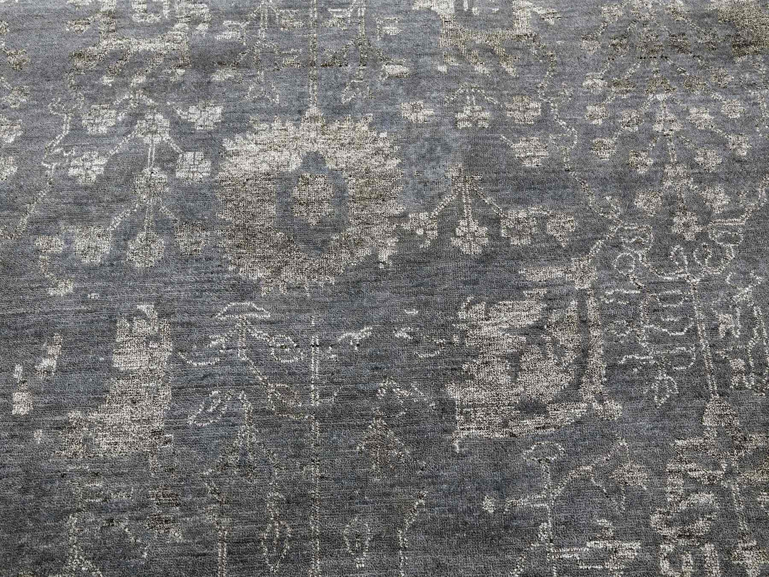8'10" x 11'8" New Hand Knotted Grey Wool & Silk Rectangle Oriental Rug - MOA10279277