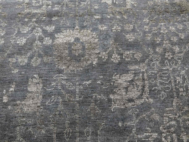 8'10" x 11'8" New Hand Knotted Grey Wool & Silk Rectangle Oriental Rug - MOA10279277