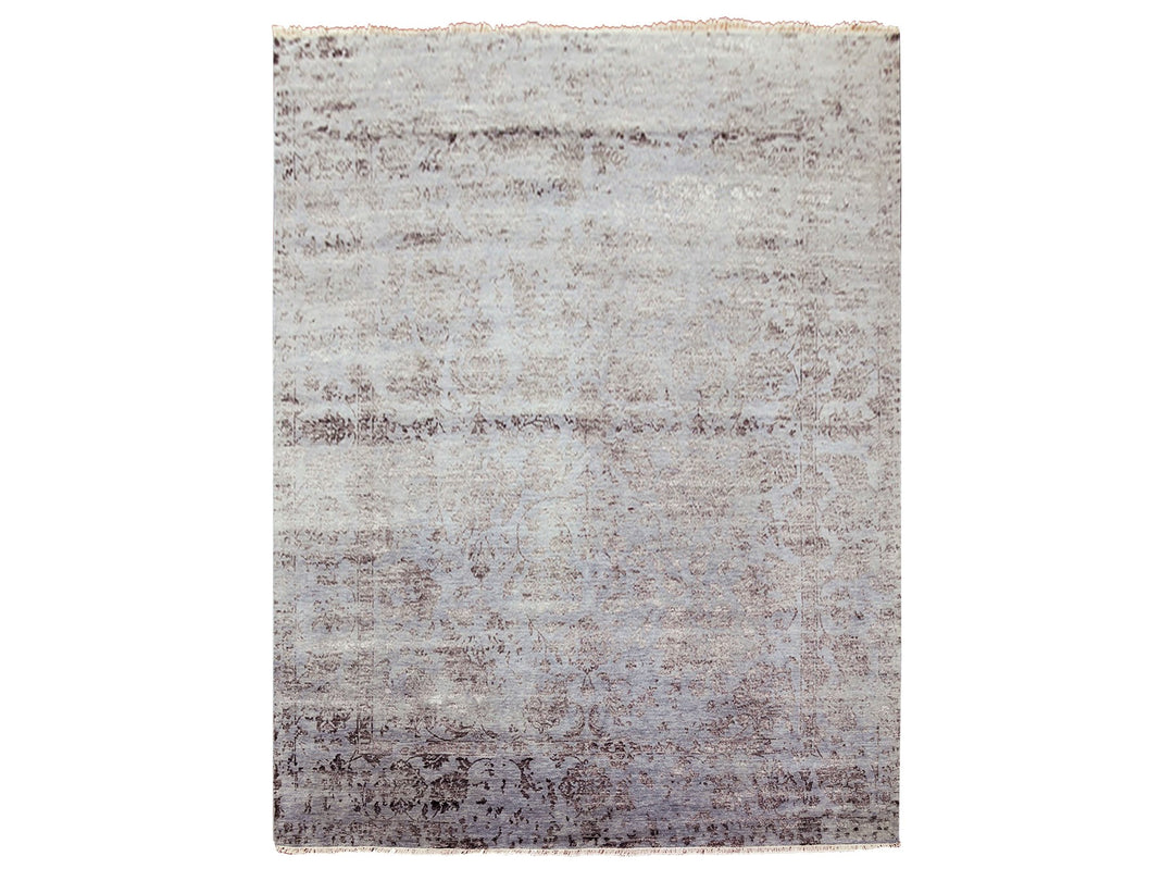 8'10" x 11'9" New Hand Knotted Grey Wool & Silk Rectangle Oriental Rug - MOA10279278