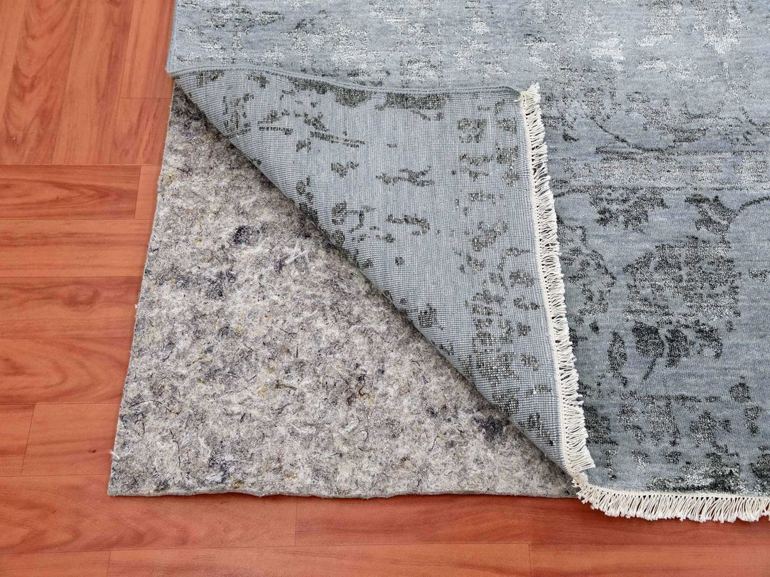 8'10" x 11'9" New Hand Knotted Grey Wool & Silk Rectangle Oriental Rug - MOA10279278