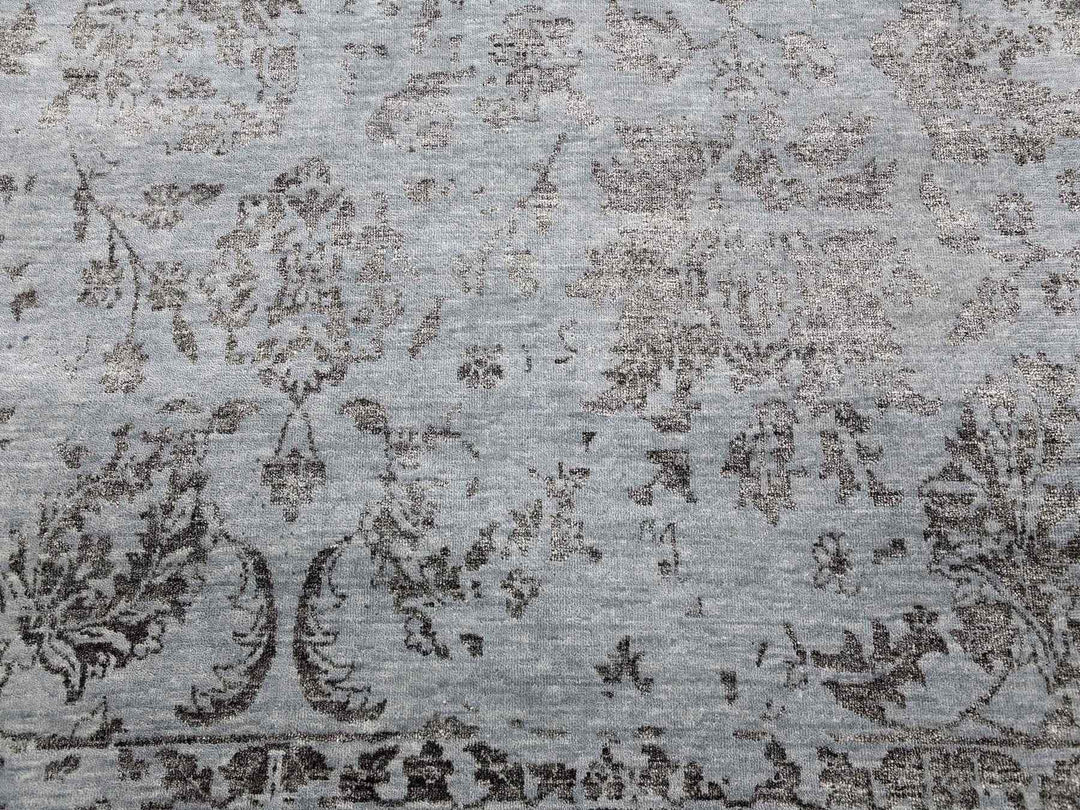 8'10" x 11'9" New Hand Knotted Grey Wool & Silk Rectangle Oriental Rug - MOA10279278