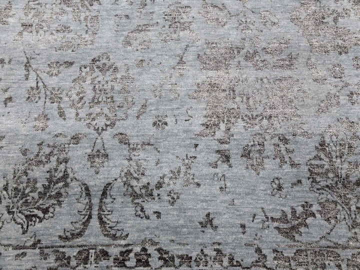 8'10" x 11'9" New Hand Knotted Grey Wool & Silk Rectangle Oriental Rug - MOA10279278