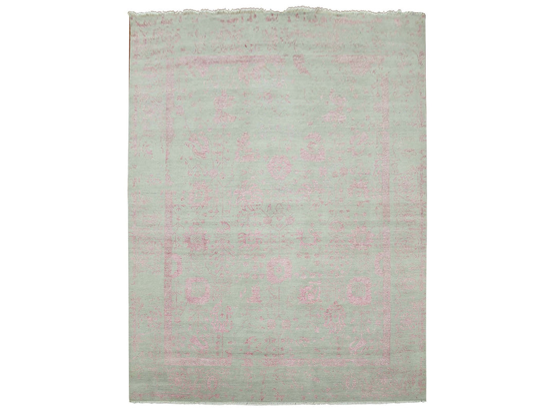 9'0" x 11'10" New Hand Knotted Grey Wool & Silk Rectangle Oriental Rug - MOA10279284